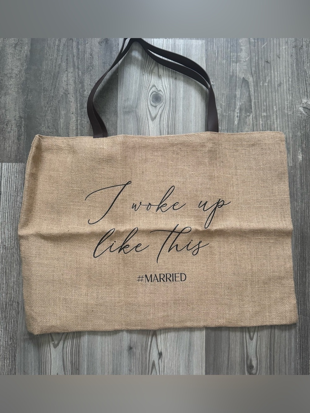 Natural Jute Tote Bag with Black Script - I Woke Up Like This